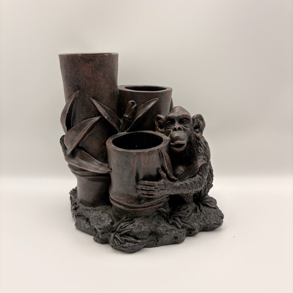 HEAVY CAST RESIN MONKEY THREE TAPER LEF CANDLE HOLDER, OVER 3lbs
